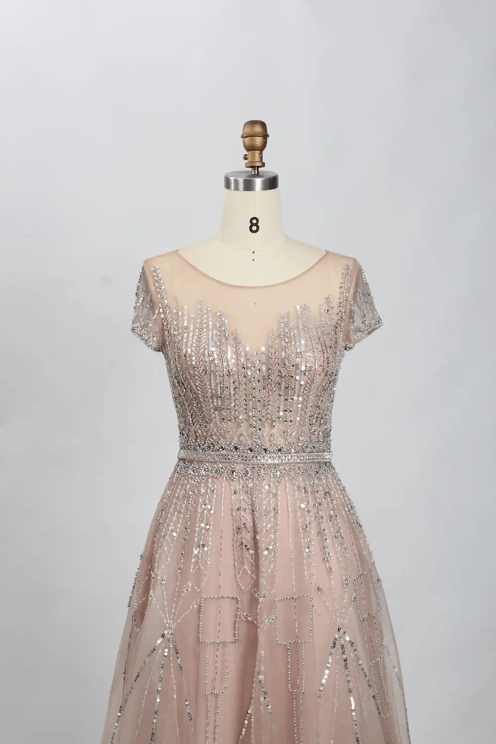 Blush Pink Sophisticated A-Line Mother of the Bride Dress with Short Sleeves MC082