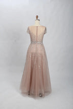 Blush Pink Sophisticated A-Line Mother of the Bride Dress with Short Sleeves MC082