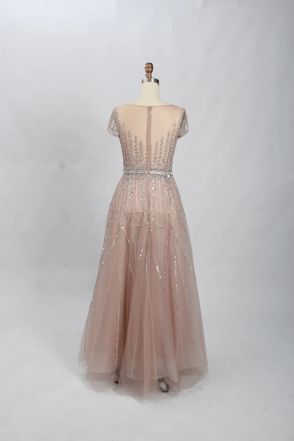 Blush Pink Sophisticated A-Line Mother of the Bride Dress with Short Sleeves MC082