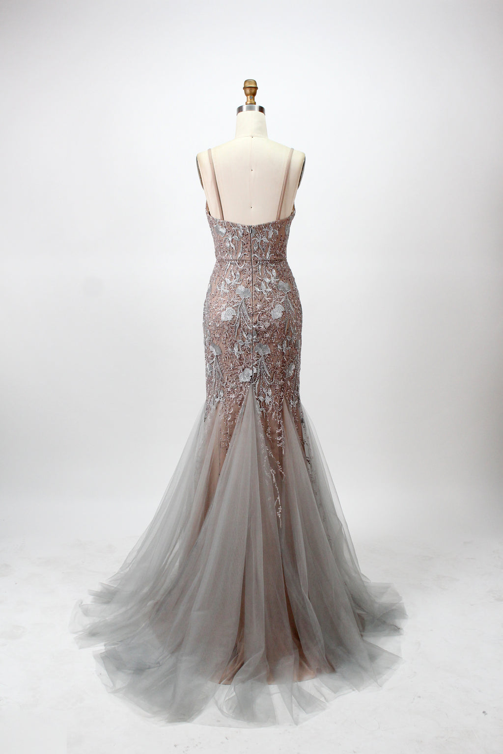 Wholesale Champagne Beaded Mermaid Tulle Prom Dress Gown KT1286