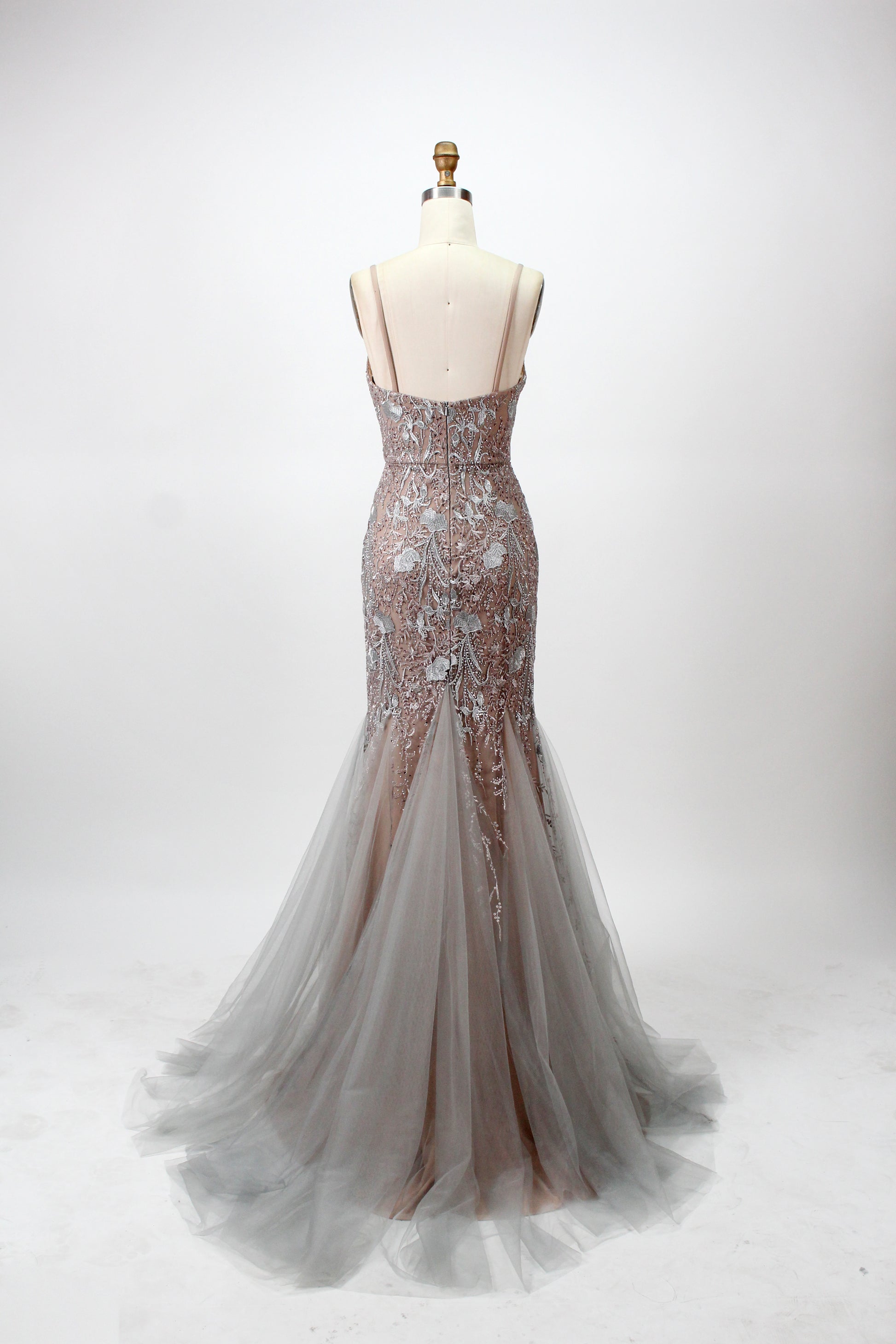 Wholesale Champagne Beaded Mermaid Tulle Prom Dress Gown KT1286