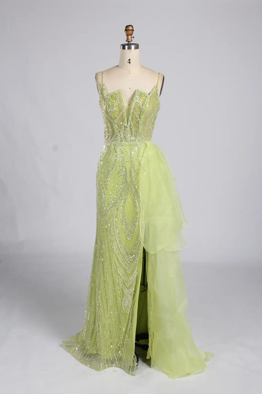 Beaded Mermaid Evening Dress with High Slit and Draped Side Panel KY035