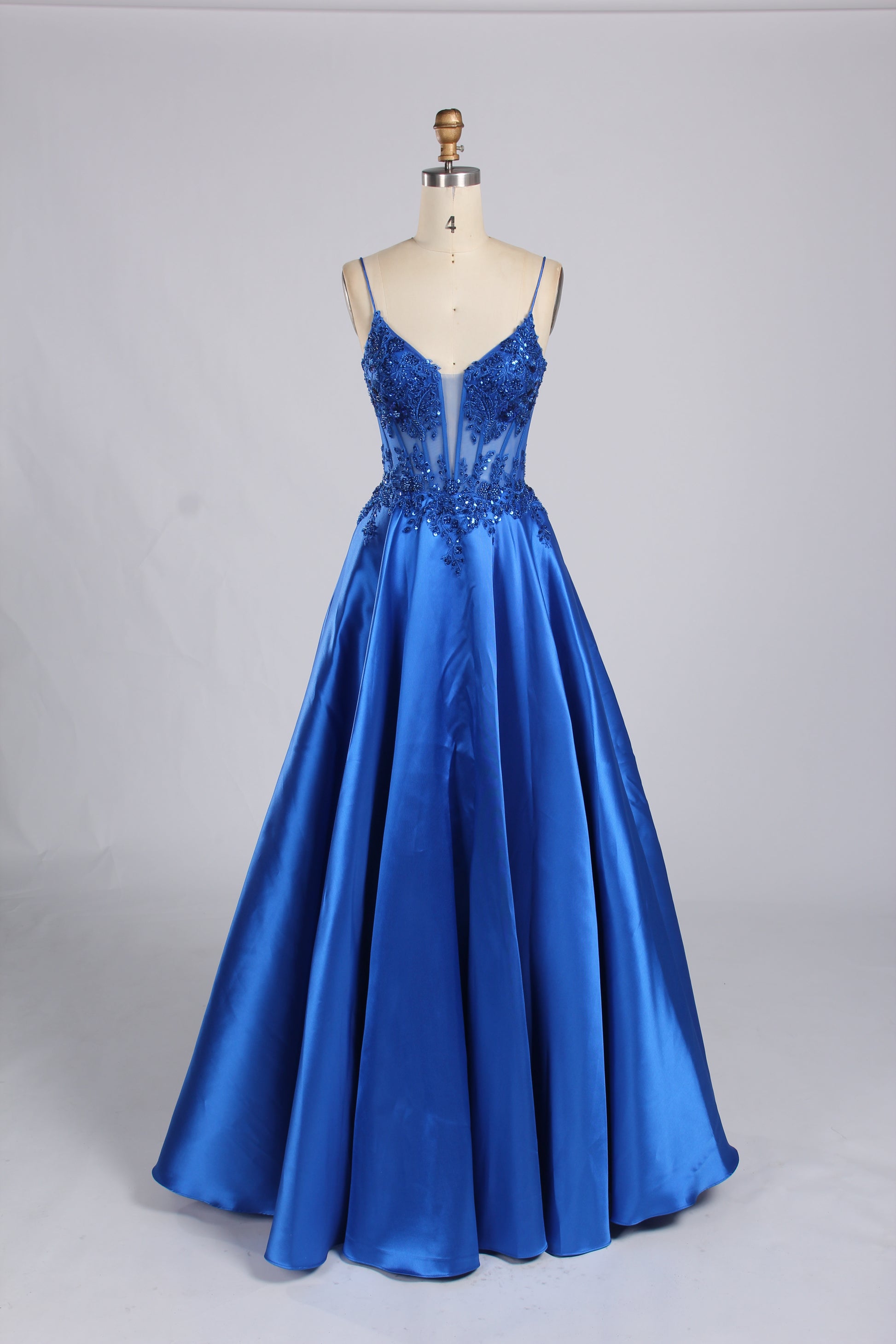 Wholesale Royal Blue Lace - Bodice Satin Evening Gown 33158