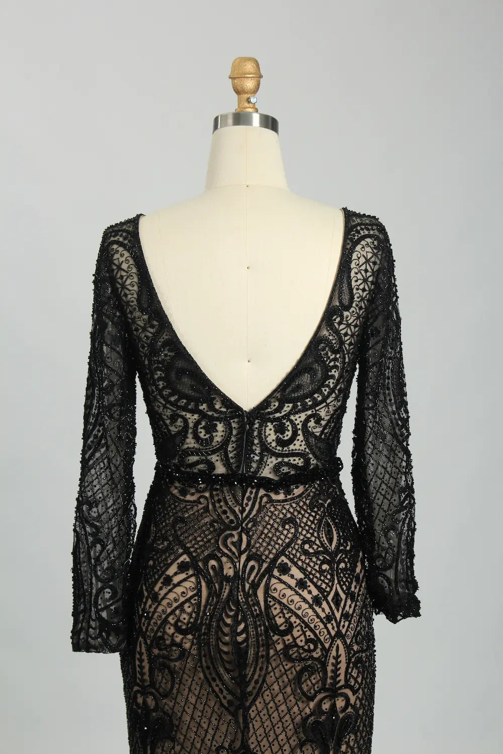 Beaded V-Neck Long Sleeve Black Mother of the Bride Dress MC107