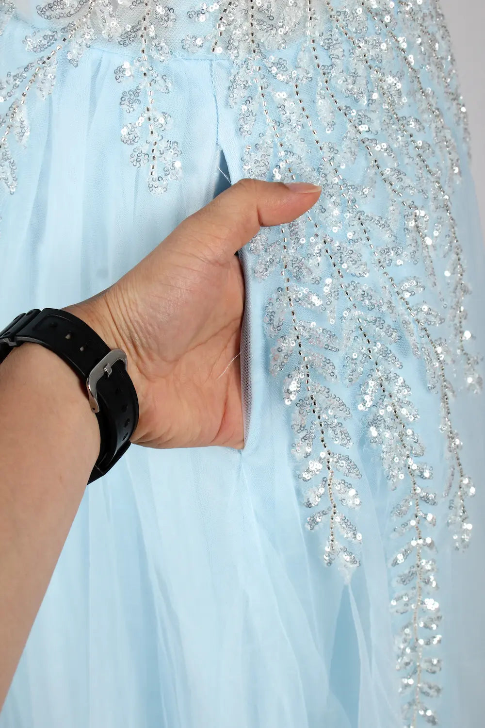 Light Blue One-Shoulder Sequin A-Line Evening Dress KY039