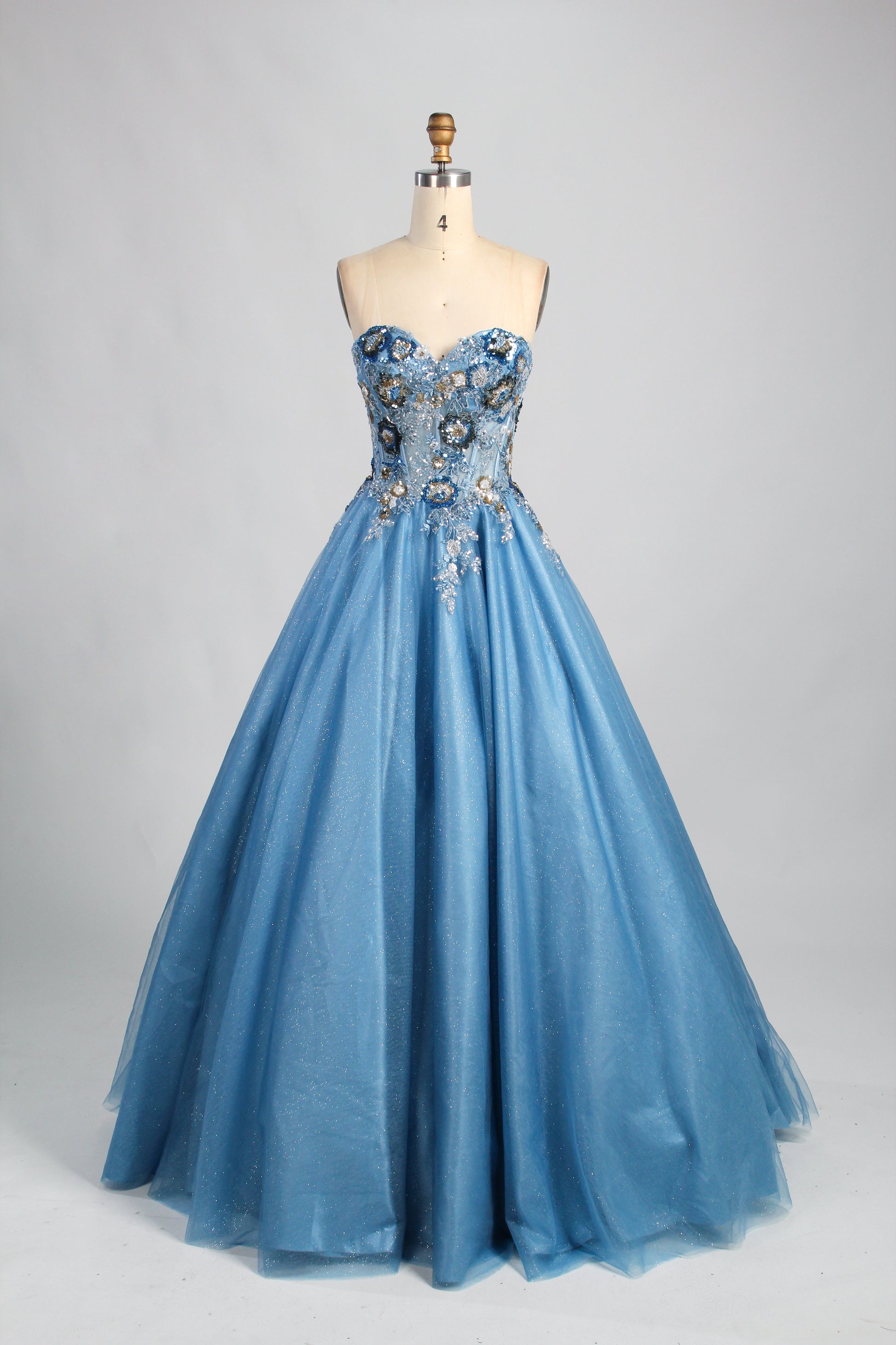 Wholesale Blue Embroidered Strapless Ball Gown 32992