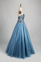 Wholesale Blue Embroidered Strapless Ball Gown 32992