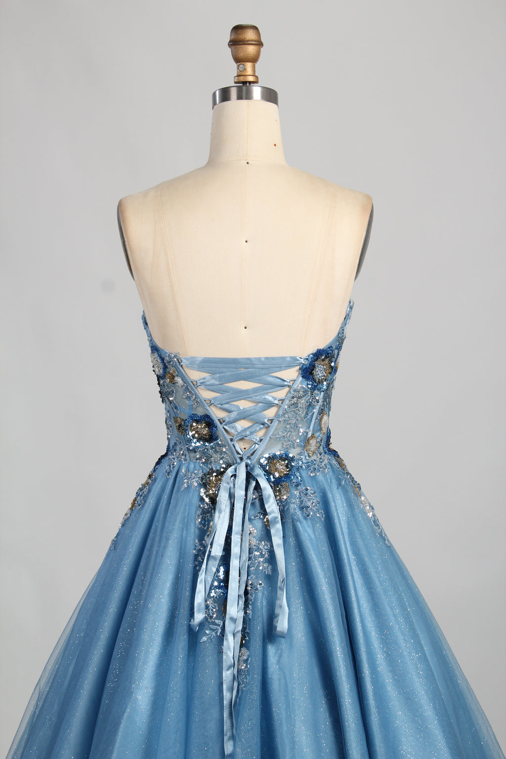 Wholesale Blue Embroidered Strapless Ball Gown 32992