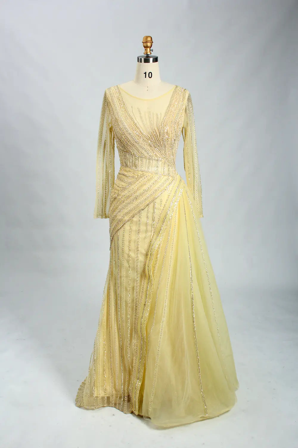 Light Yellow Beaded Long Sleeve Mother of the Bride Dress MK127