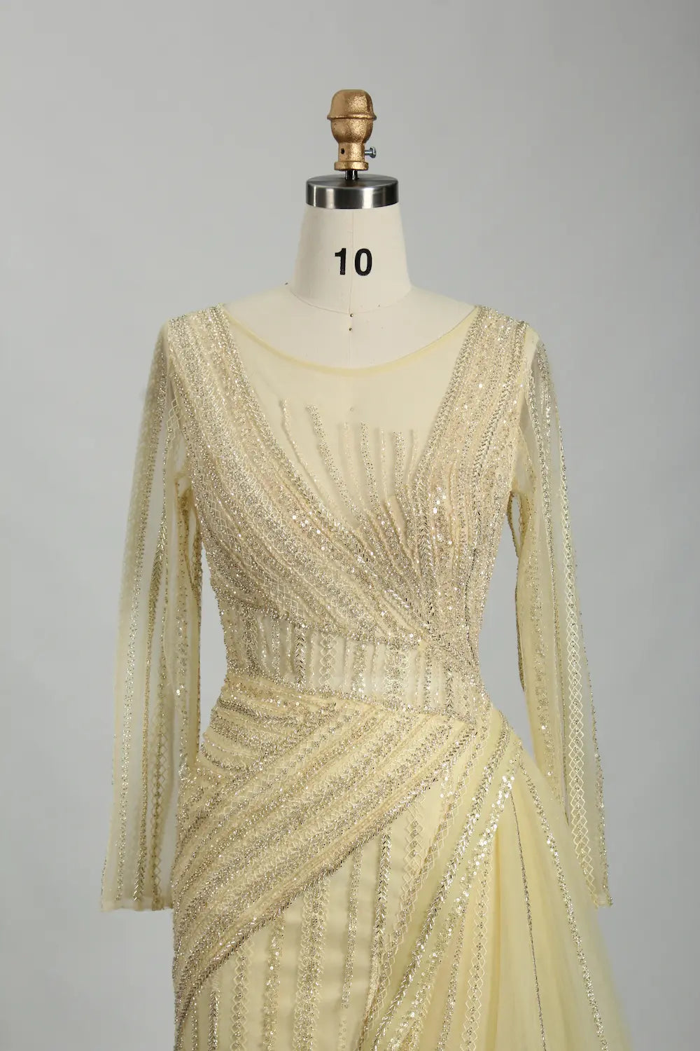 Light Yellow Beaded Long Sleeve Mother of the Bride Dress MK127