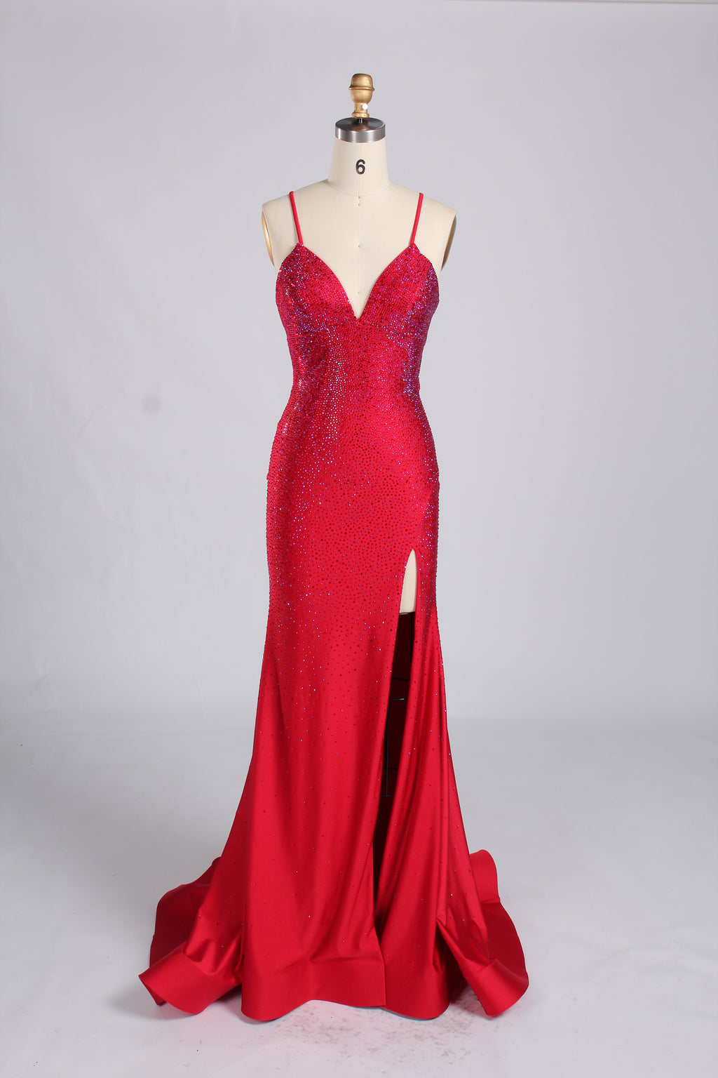 Wholesale Light Blue Crystal - Embellished Spaghetti - Strap Evening Gown 33196