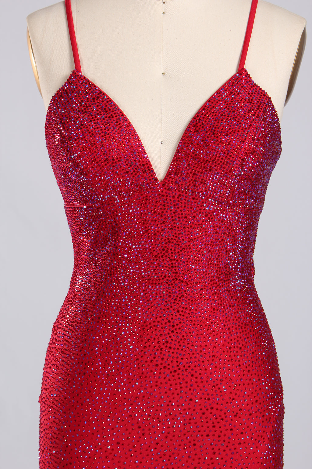 Wholesale Light Blue Crystal - Embellished Spaghetti - Strap Evening Gown 33196