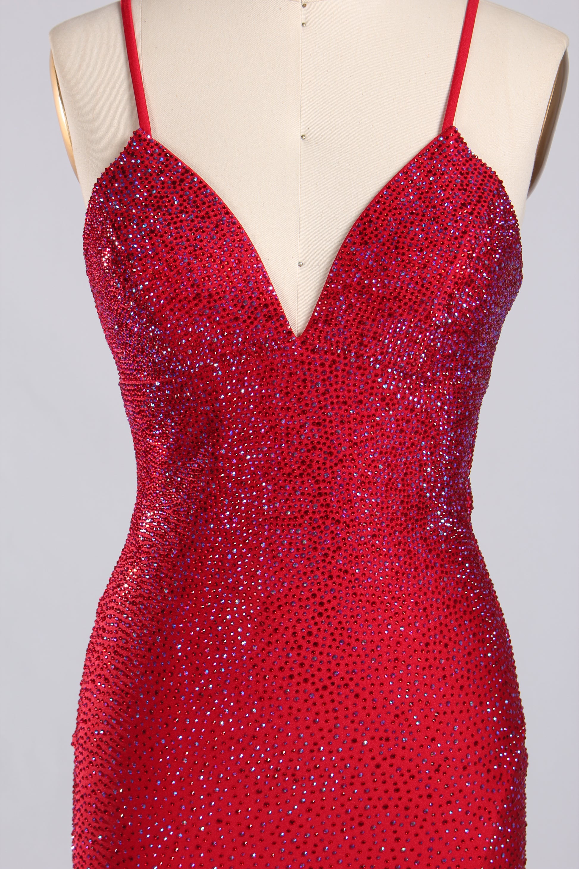 Wholesale Light Blue Crystal - Embellished Spaghetti - Strap Evening Gown 33196