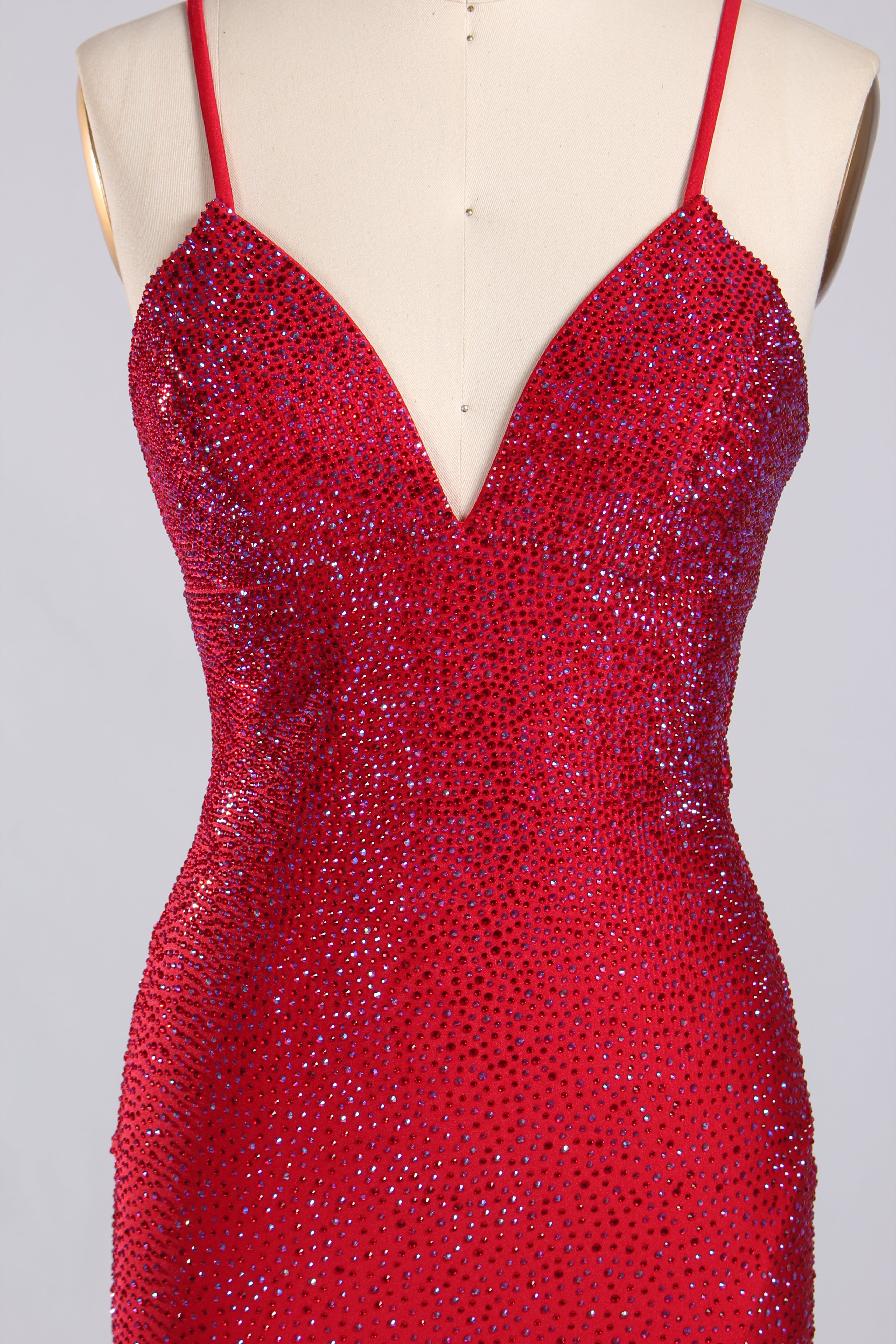 Wholesale Light Blue Crystal - Embellished Spaghetti - Strap Evening Gown 33196