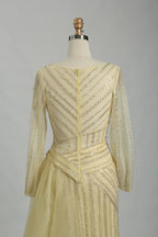 Light Yellow Beaded Long Sleeve Mother of the Bride Dress MK127