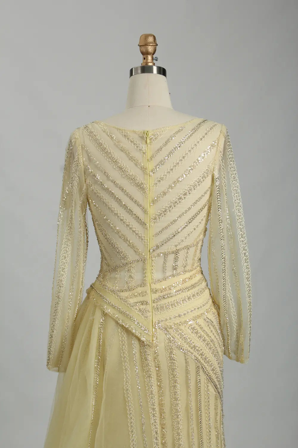 Light Yellow Beaded Long Sleeve Mother of the Bride Dress MK127