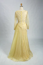 Light Yellow Beaded Long Sleeve Mother of the Bride Dress MK127