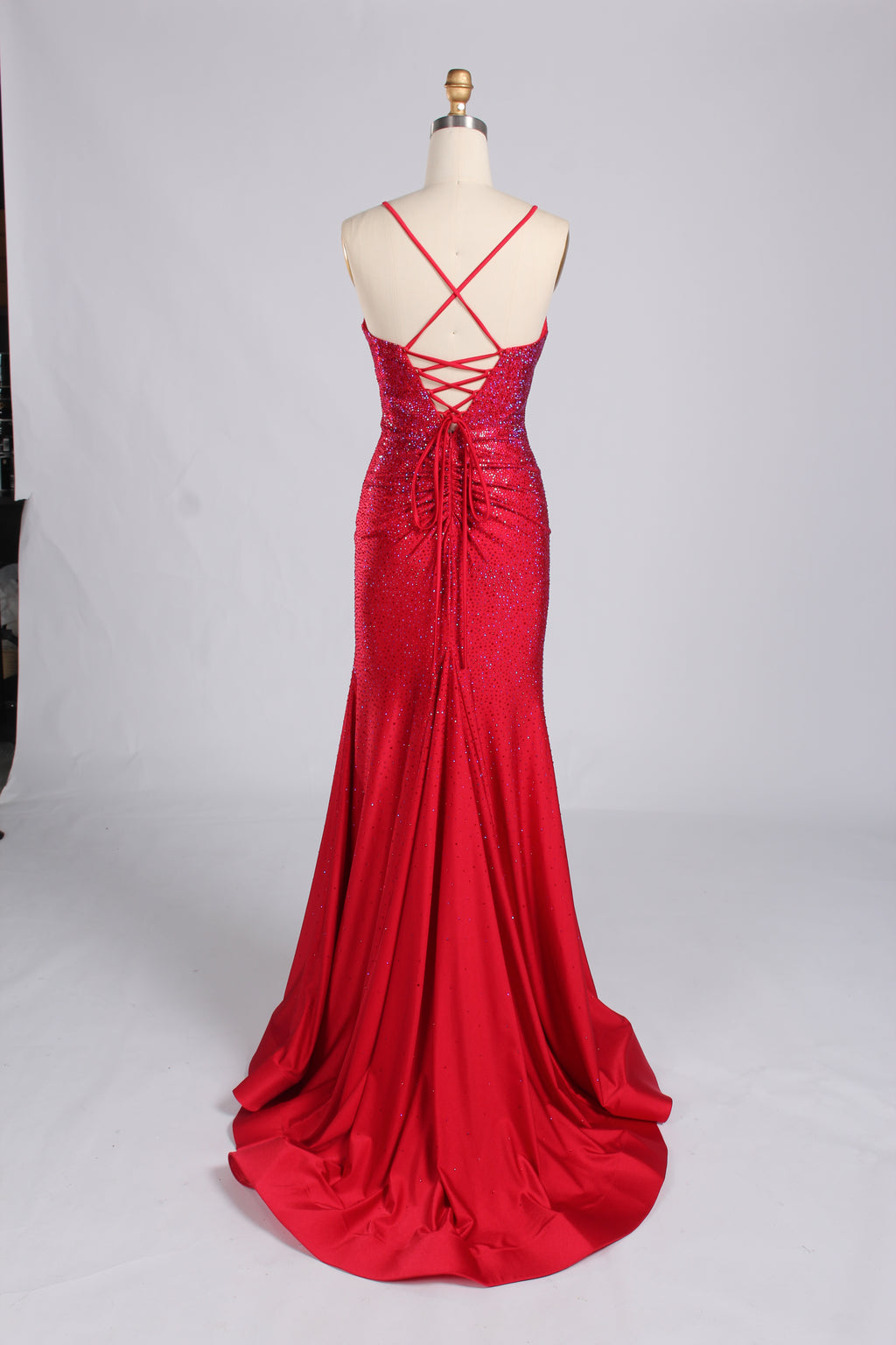 Wholesale Light Blue Crystal - Embellished Spaghetti - Strap Evening Gown 33196