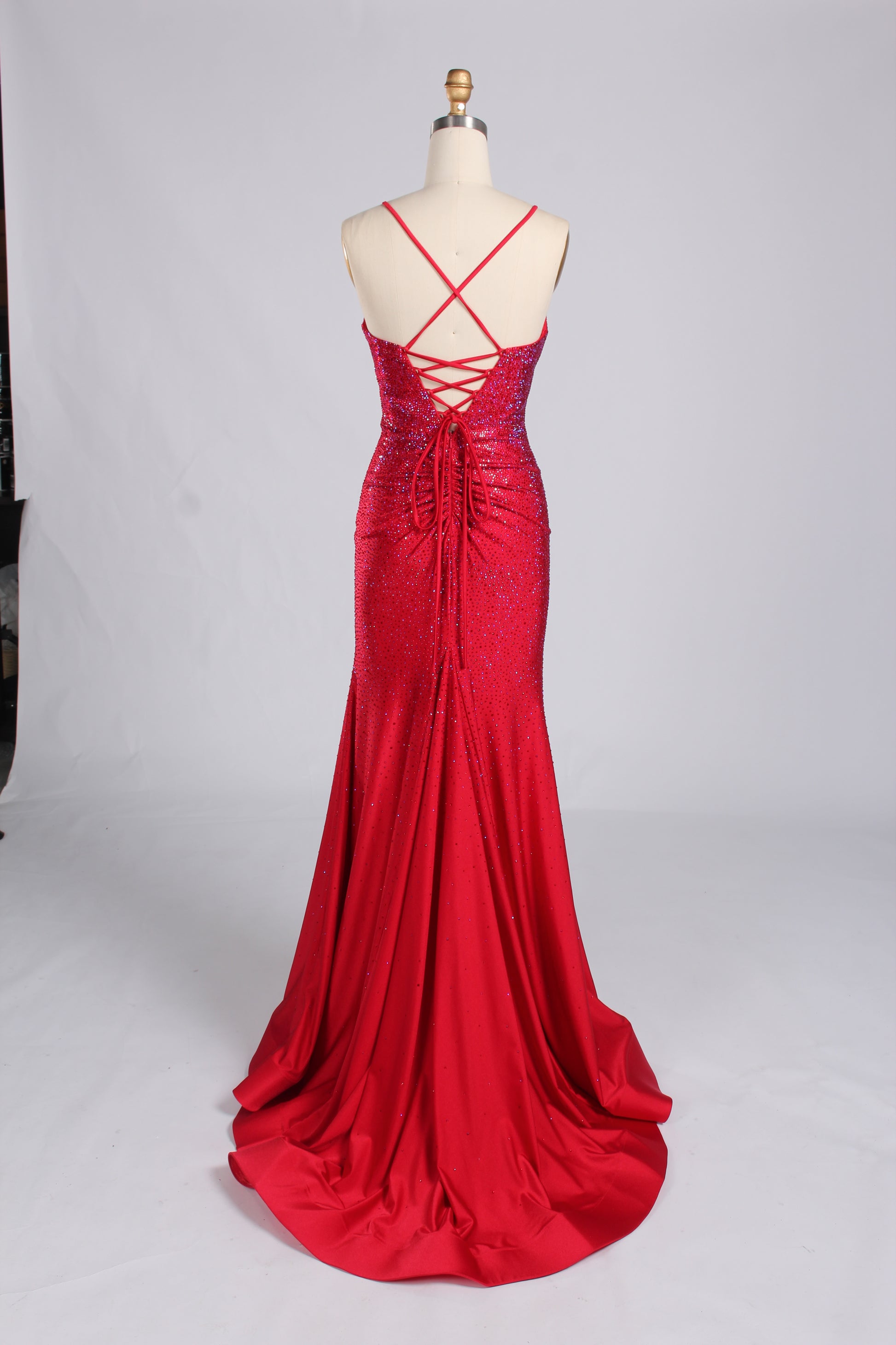 Wholesale Light Blue Crystal - Embellished Spaghetti - Strap Evening Gown 33196