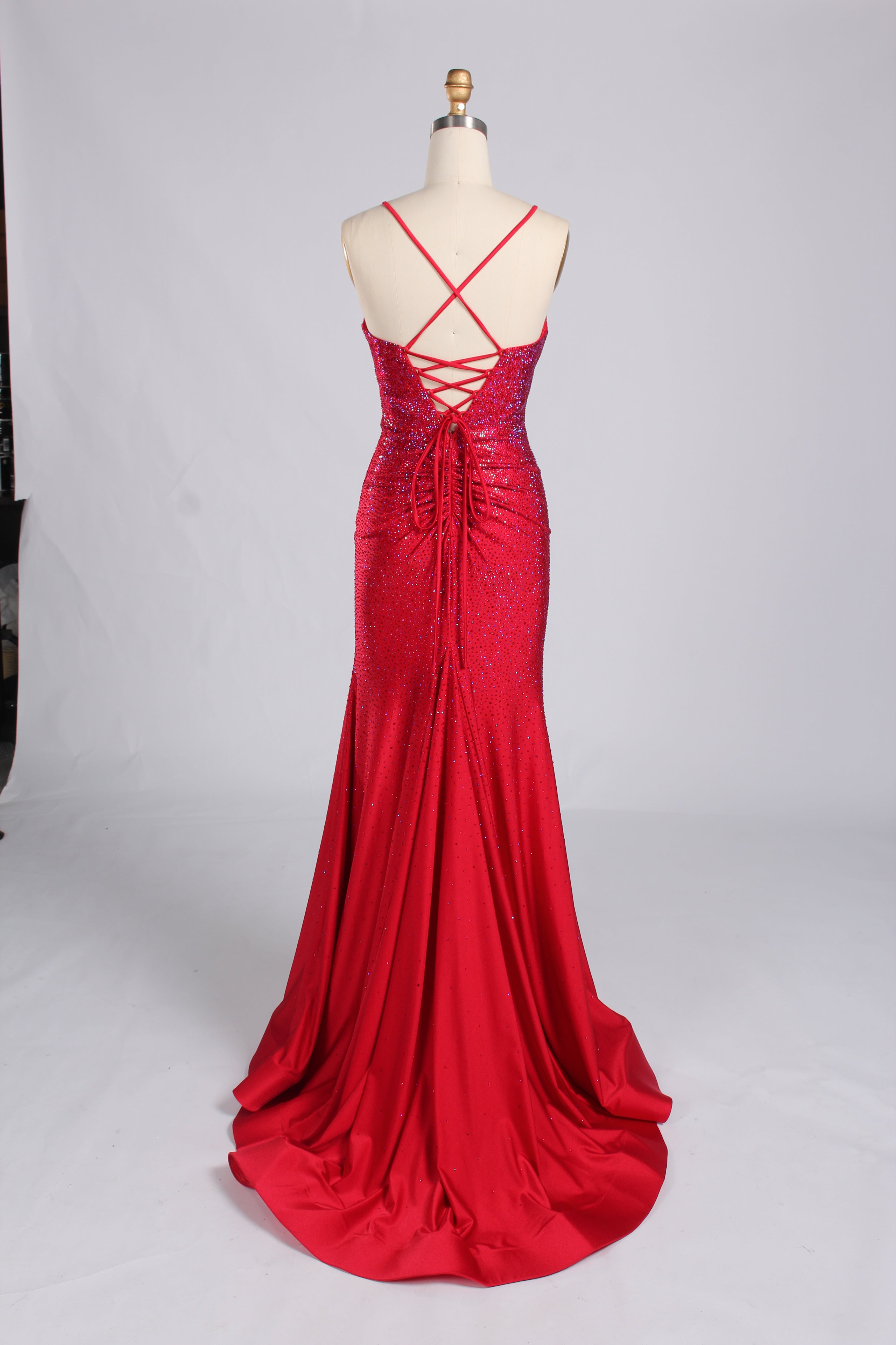 Wholesale Light Blue Crystal - Embellished Spaghetti - Strap Evening Gown 33196