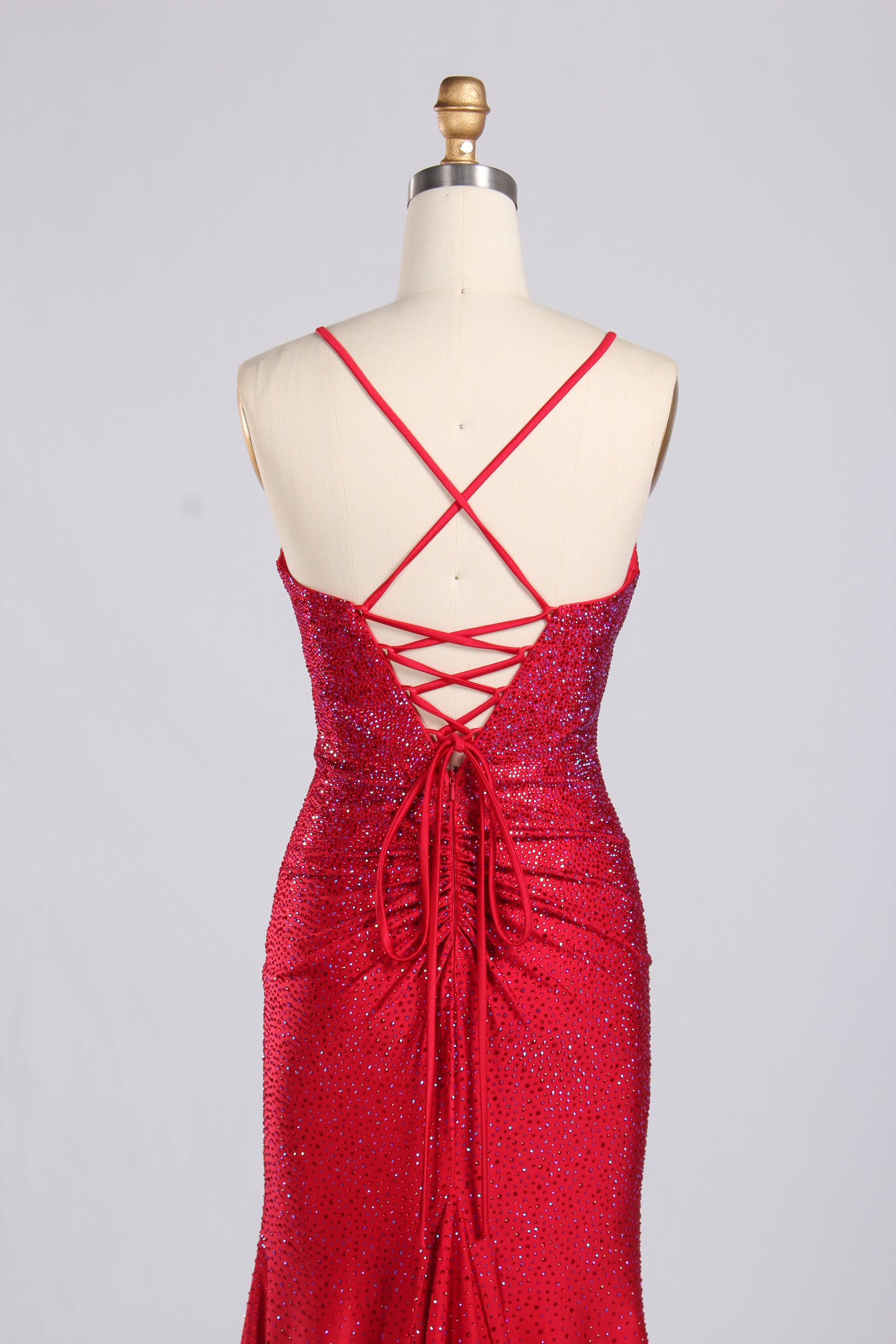 Wholesale Light Blue Crystal - Embellished Spaghetti - Strap Evening Gown 33196