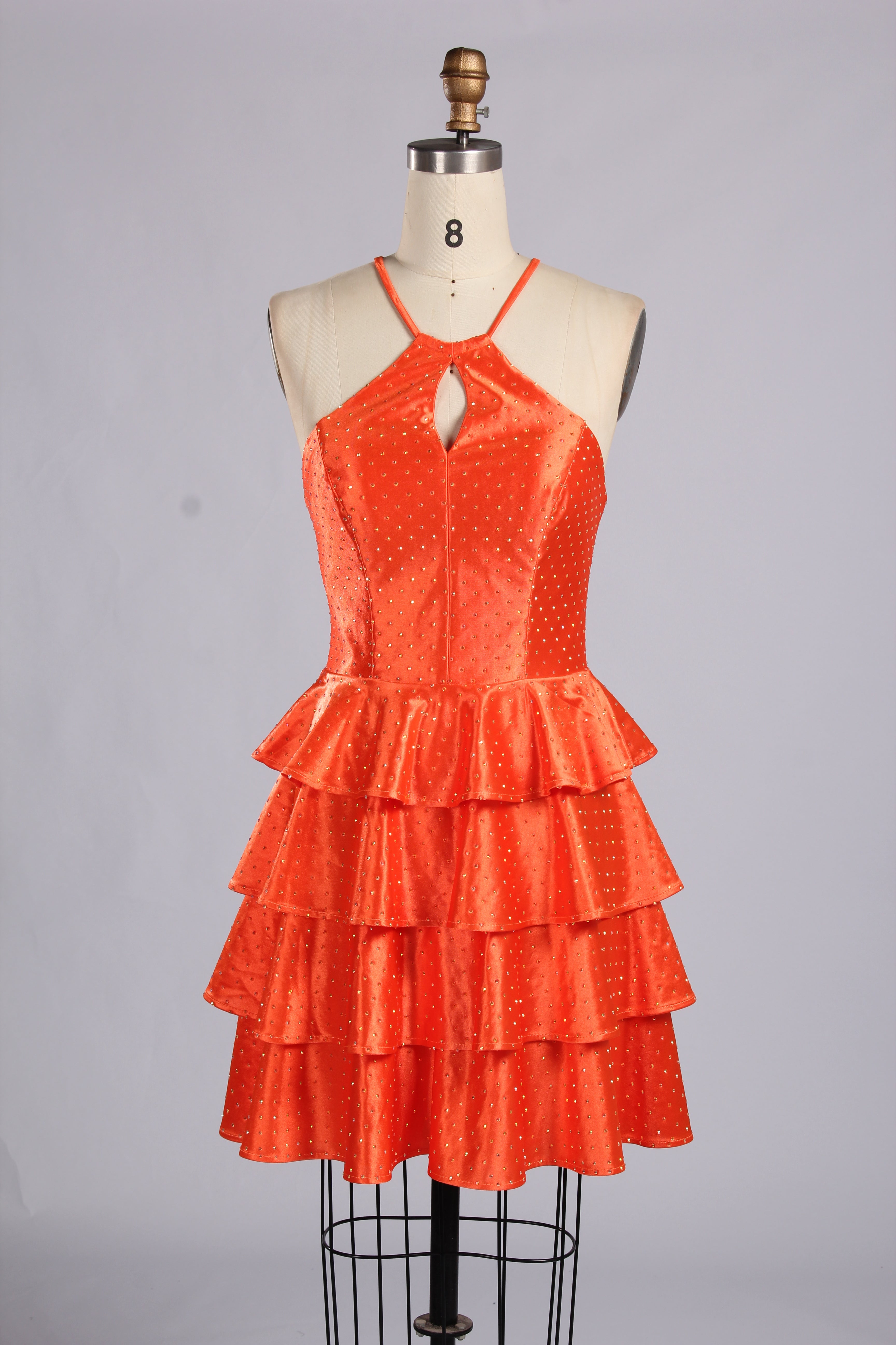 Wholesale Orange Halter Keyhole Ruffled Homecoming Dress 33538