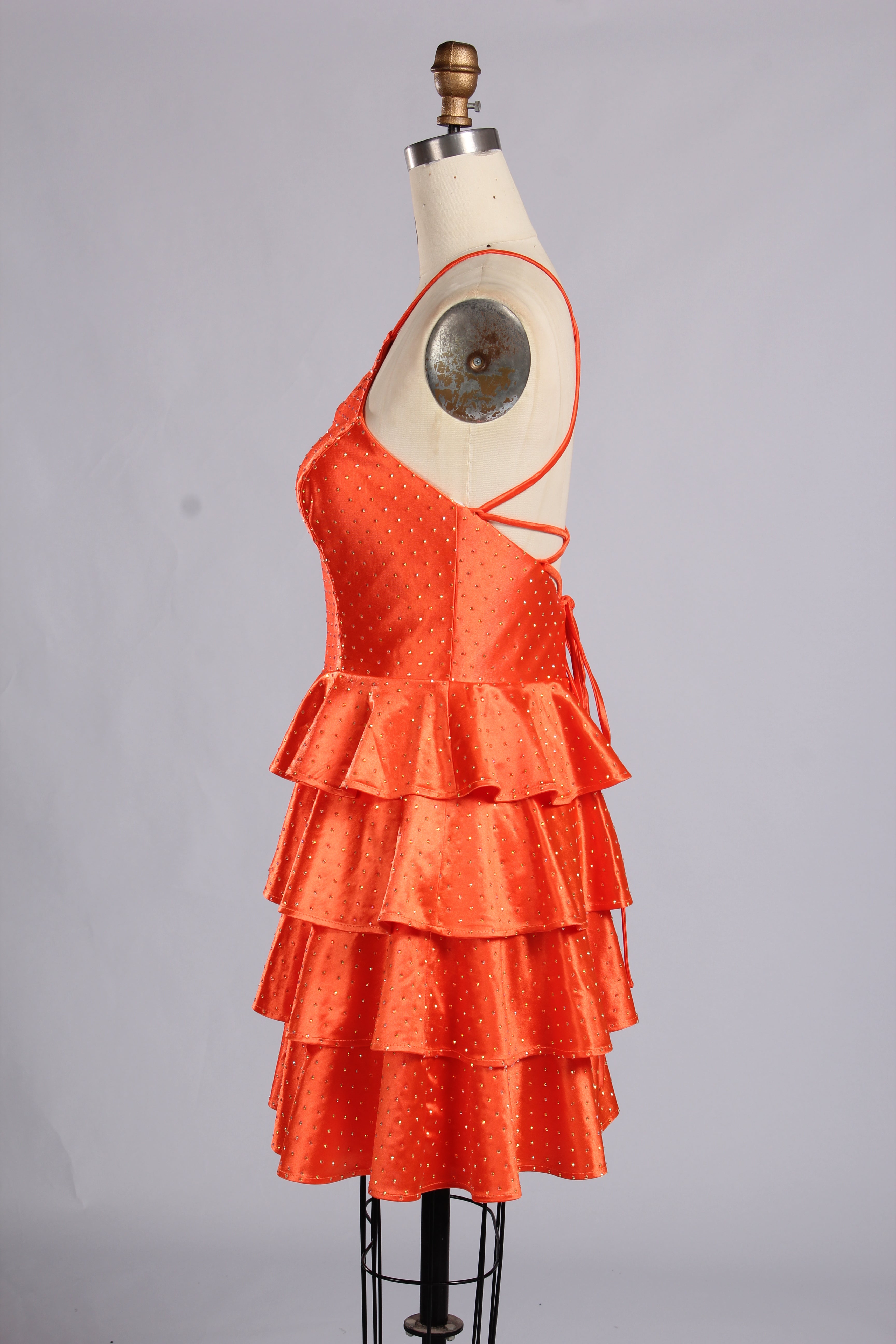 Wholesale Orange Halter Keyhole Ruffled Homecoming Dress 33538