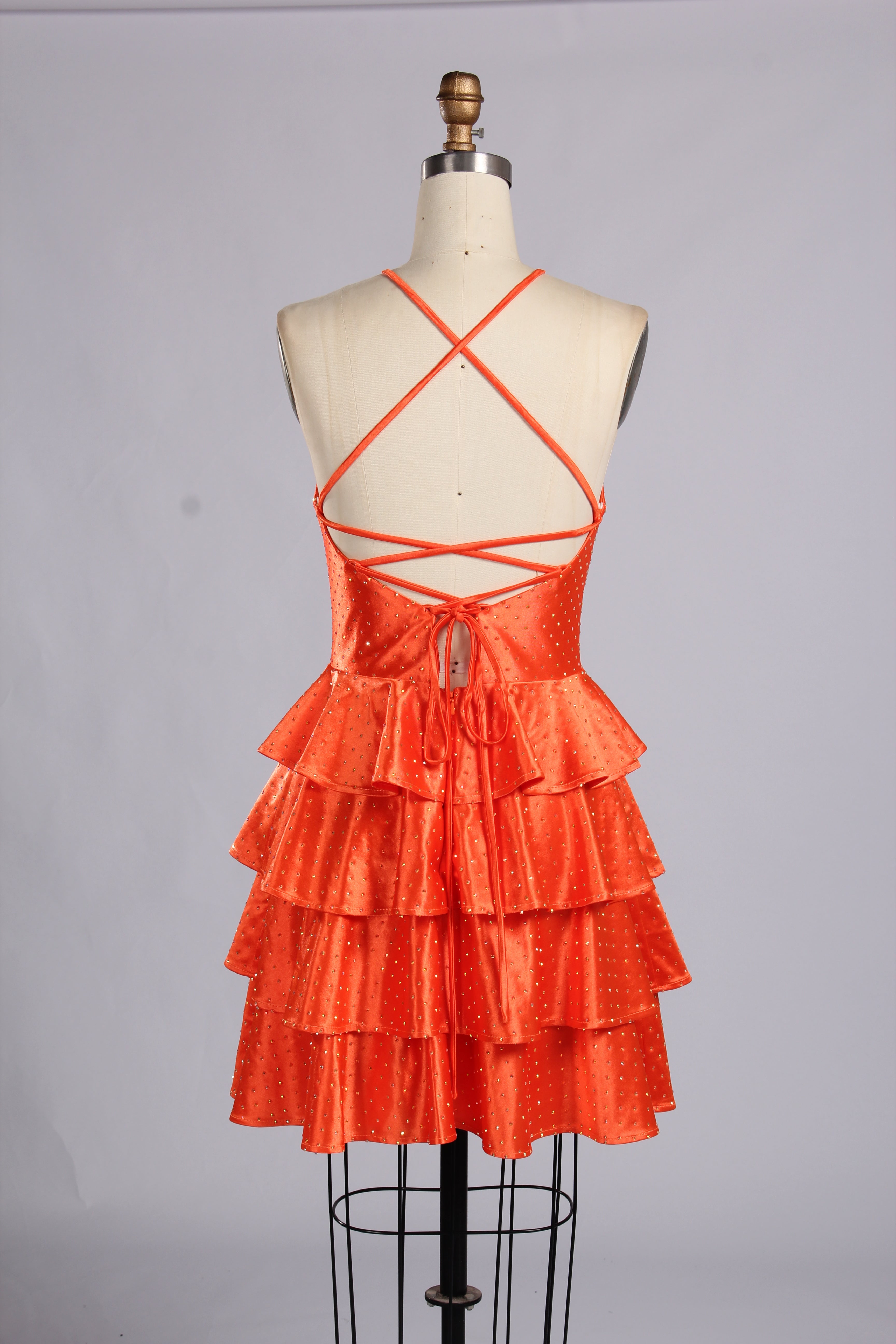 Wholesale Orange Halter Keyhole Ruffled Homecoming Dress 33538
