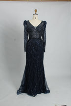 Wholesale Lilac Sequin Long-Sleeve Mermaid Prom Dress MC088