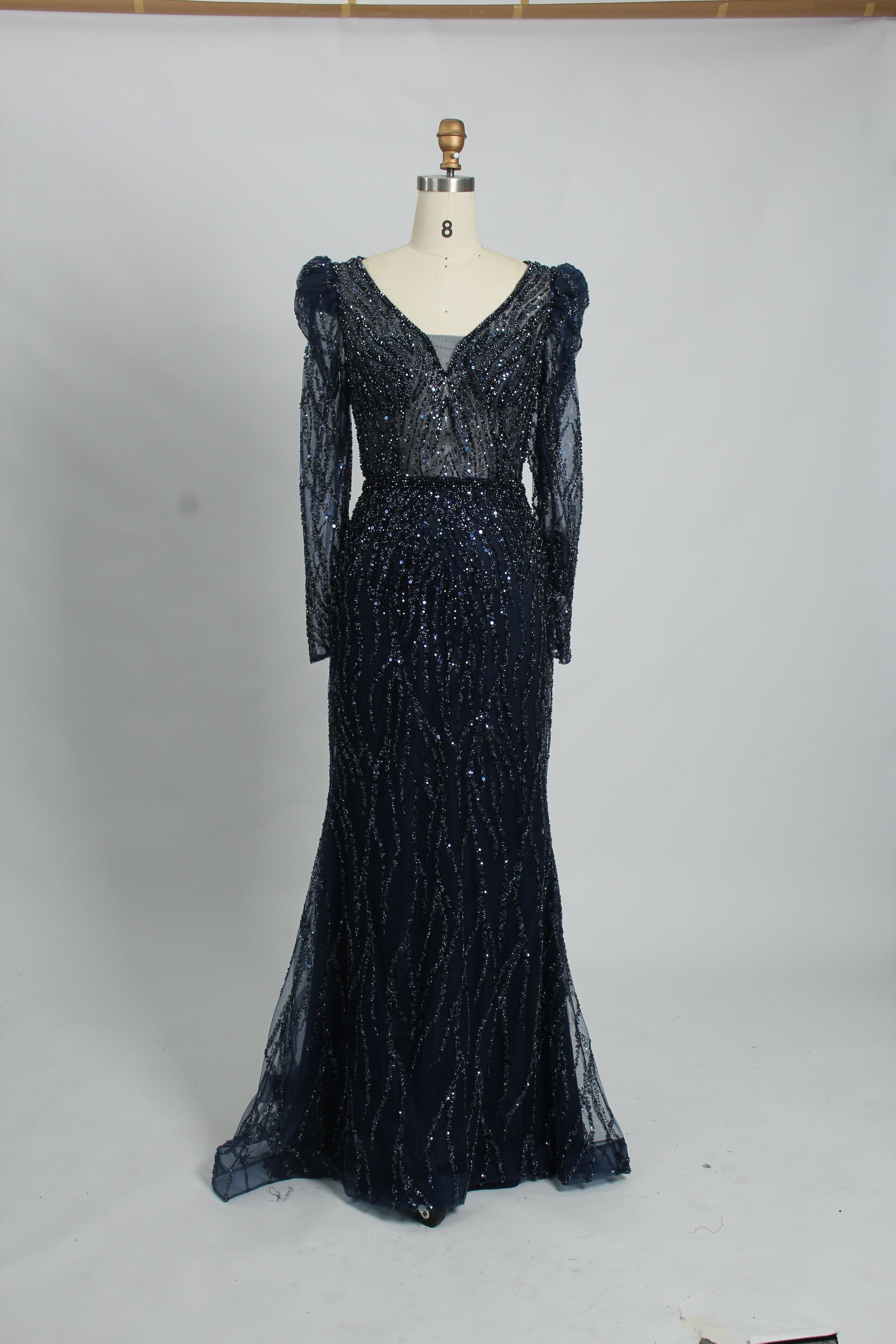 Wholesale Lilac Sequin Long-Sleeve Mermaid Prom Dress MC088