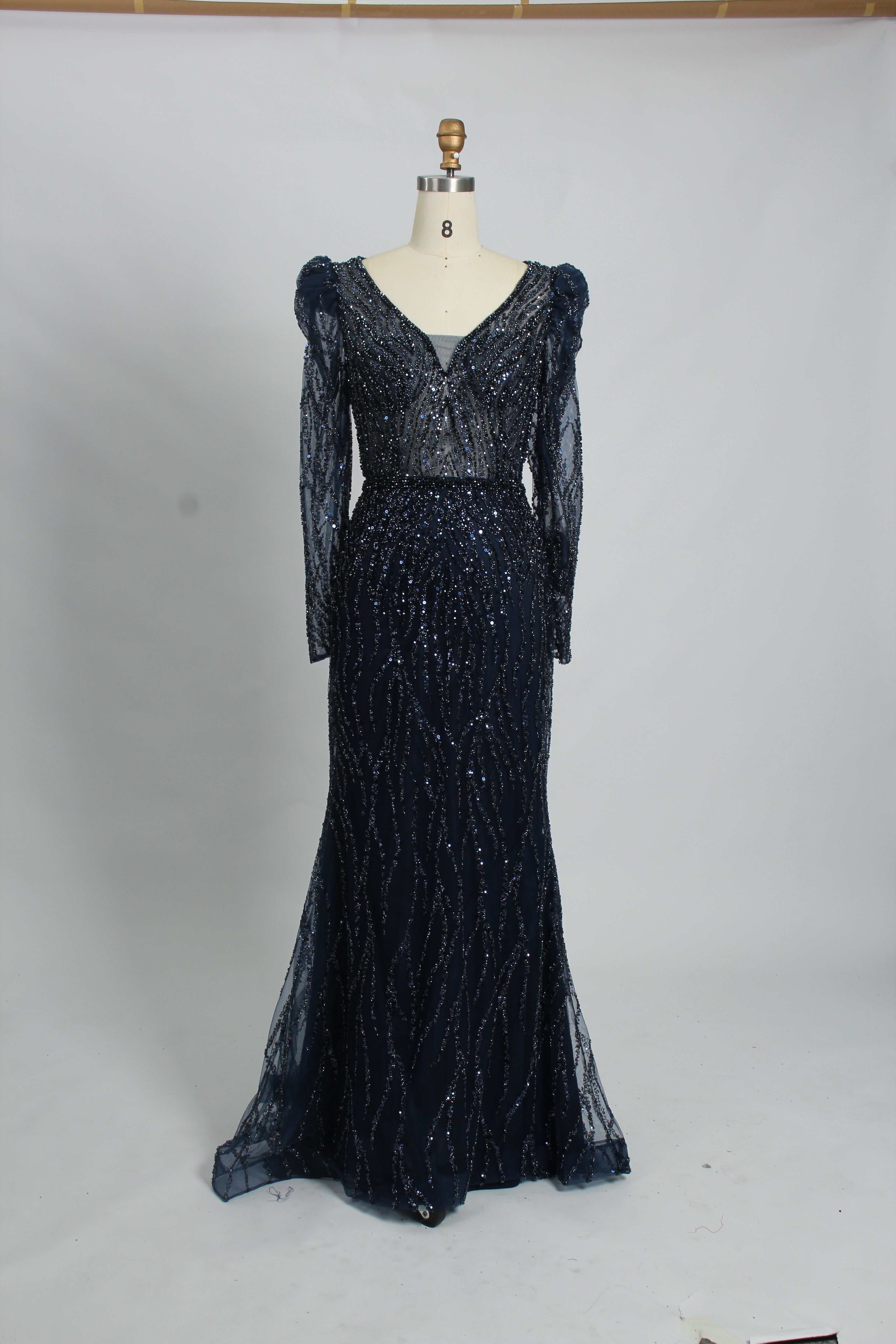 Wholesale Lilac Sequin Long-Sleeve Mermaid Prom Dress MC088