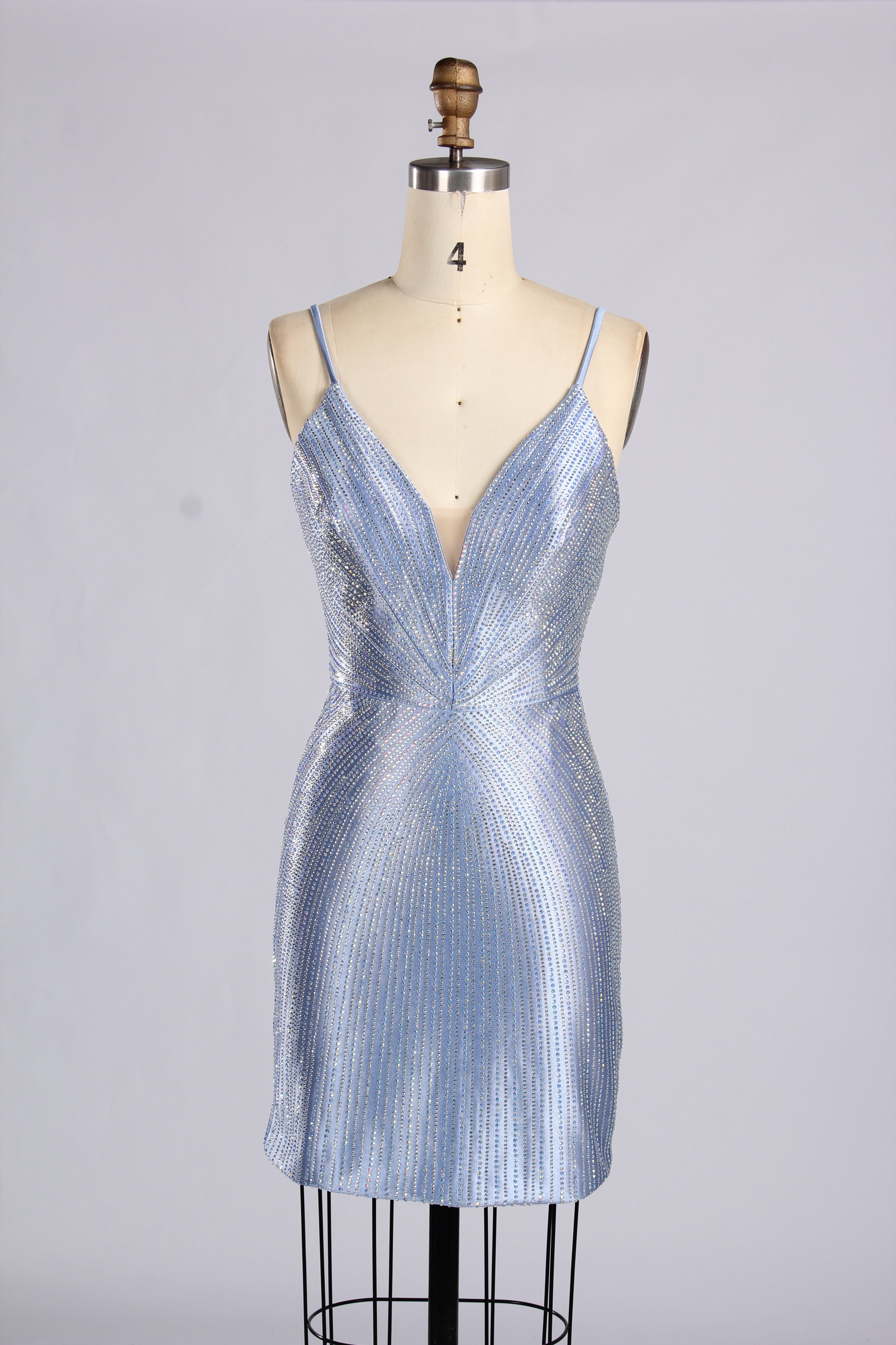 Wholesale Light Blue Sequin Spaghetti Strap Homecoming Dress 33233S