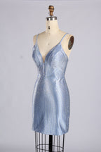 Wholesale Light Blue Sequin Spaghetti Strap Homecoming Dress 33233S dusty Blue