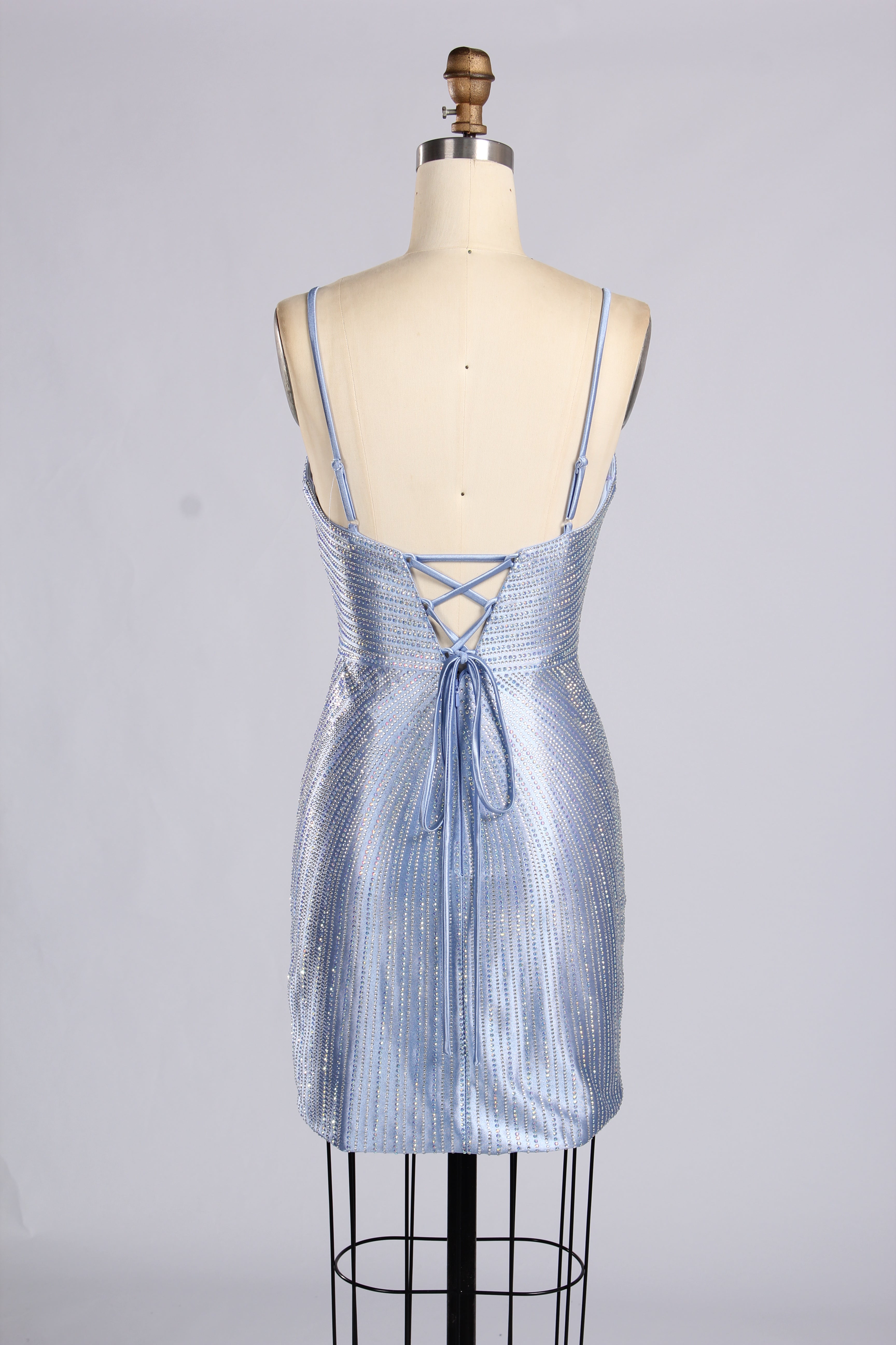 Wholesale Light Blue Sequin Spaghetti Strap Homecoming Dress 33233S