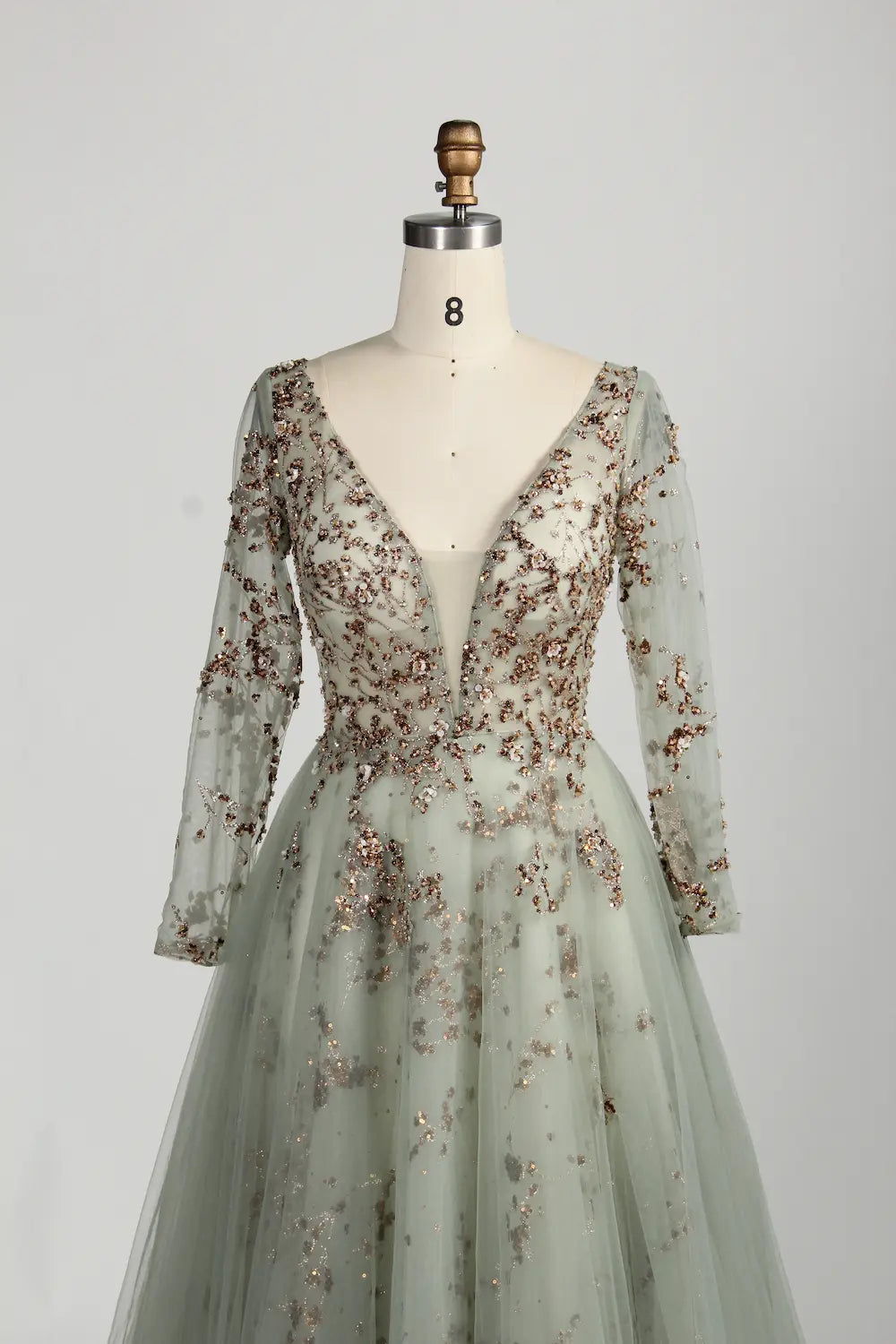 Sage Green V-Neck Long Sleeves A-Line Mother of the Bride Dress MC158