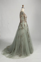 Sage Green V-Neck Long Sleeves A-Line Mother of the Bride Dress MC158