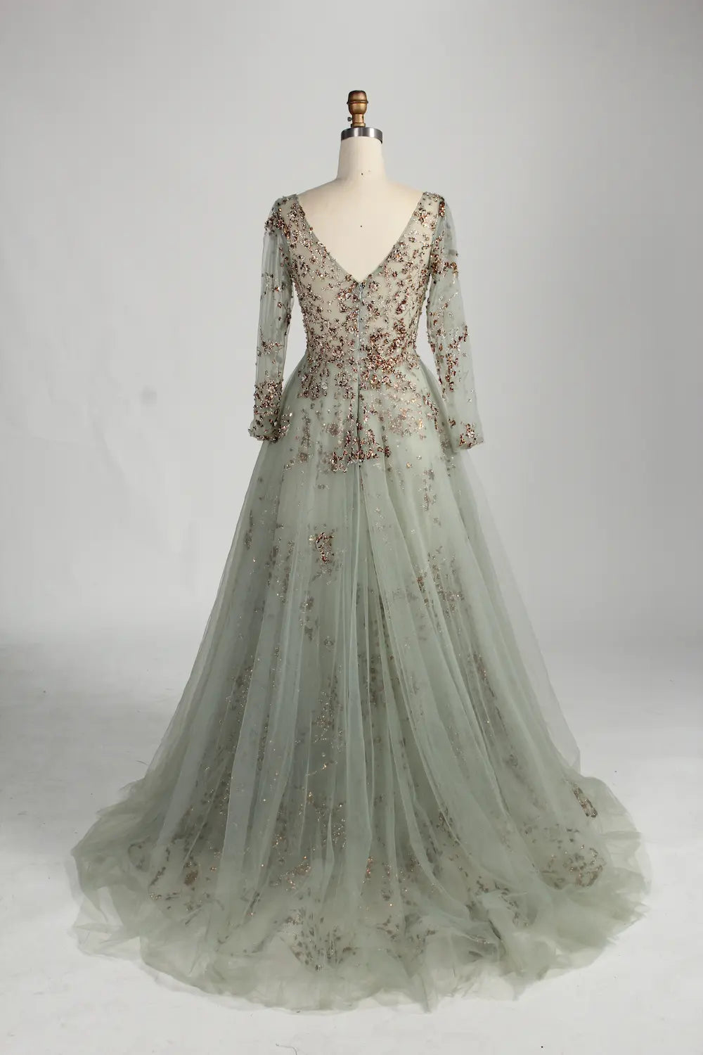 Sage Green V-Neck Long Sleeves A-Line Mother of the Bride Dress MC158