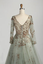 Sage Green V-Neck Long Sleeves A-Line Mother of the Bride Dress MC158
