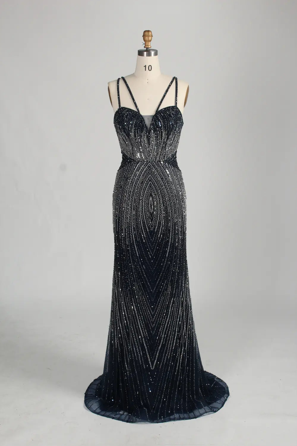 Navy Blue Sequin Sheer Cape Mermaid Mother of the Bride Dress MC157