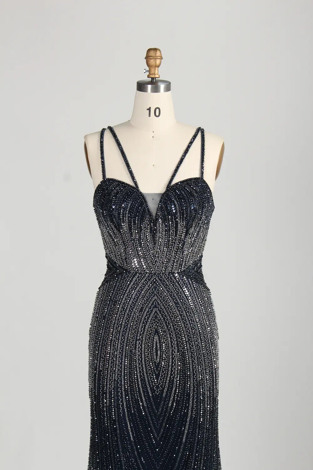 Navy Blue Sequin Sheer Cape Mermaid Mother of the Bride Dress MC157