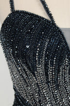 Navy Blue Sequin Sheer Cape Mermaid Mother of the Bride Dress MC157