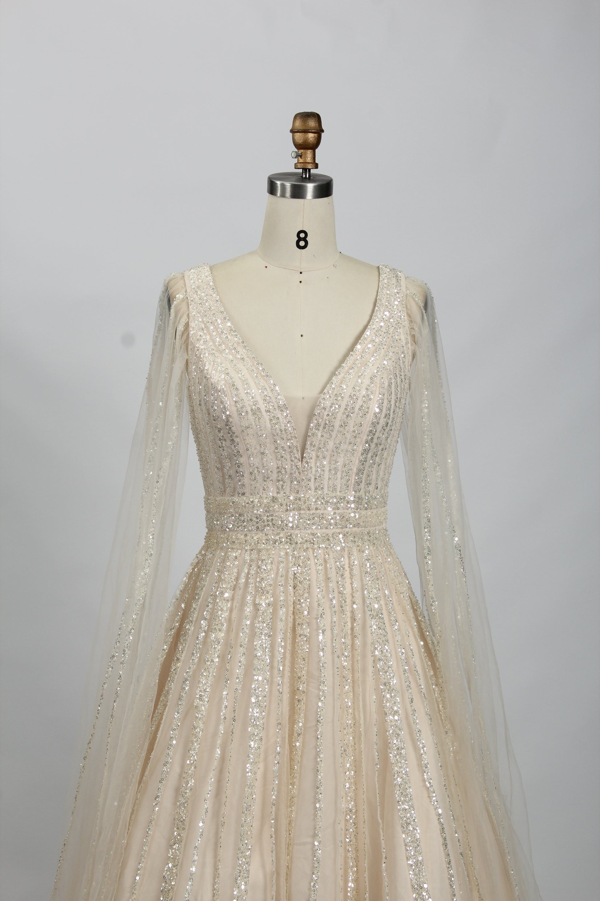 Wholesale Sequin Tulle Cape - Sleeve Evening Gown ks017
