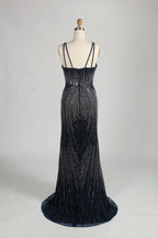 Navy Blue Sequin Sheer Cape Mermaid Mother of the Bride Dress MC157