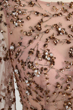 Blush Pink Sequin A-Line Long Bishop Sleeves Mother of the Bride Dress MC156