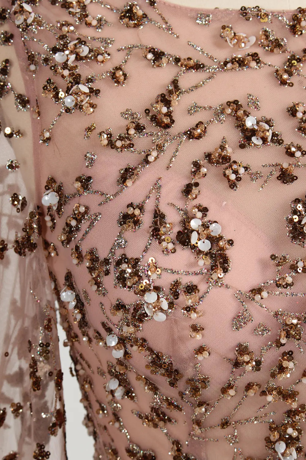 Blush Pink Sequin A-Line Long Bishop Sleeves Mother of the Bride Dress MC156