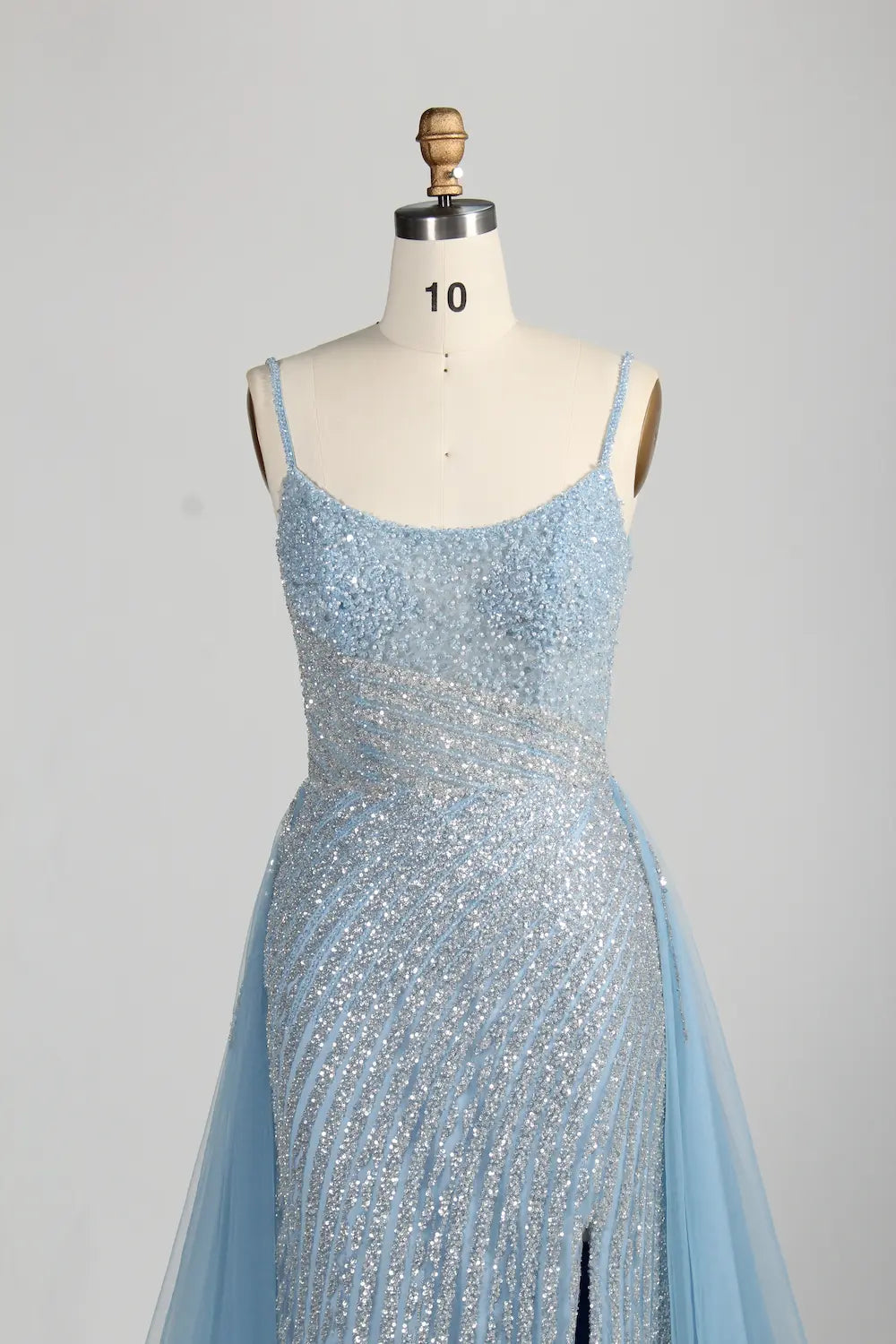 Blue Sequin Mermaid Slit Side Overskirt Evening Dress MC140