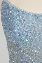 Blue Sequin Mermaid Slit Side Overskirt Evening Dress MC140
