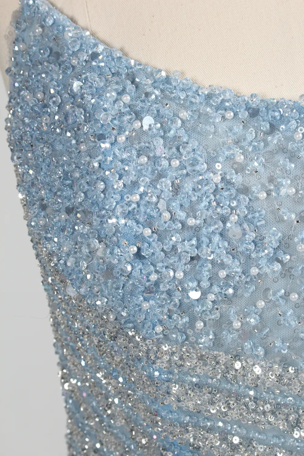 Blue Sequin Mermaid Slit Side Overskirt Evening Dress MC140