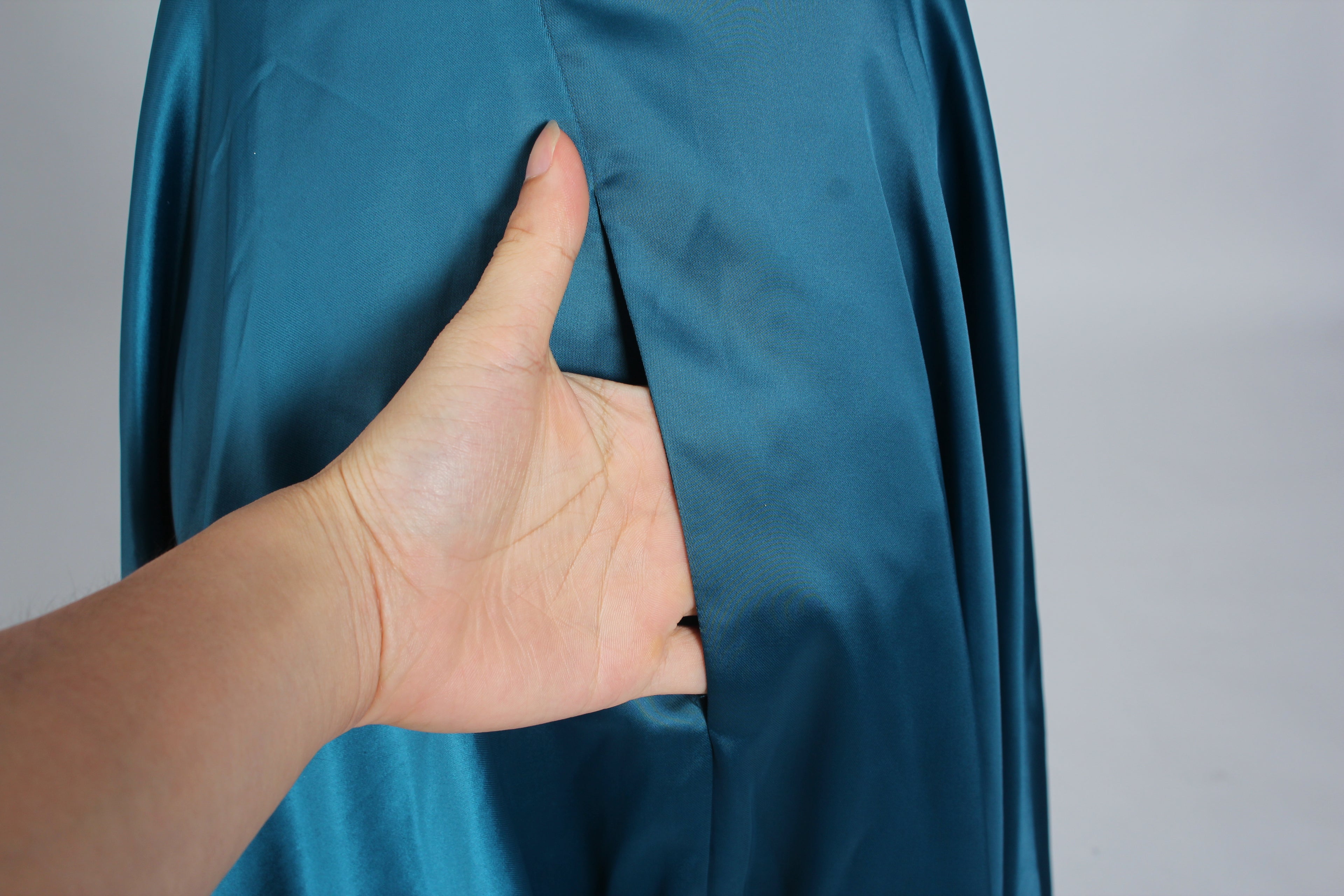 Wholesale Teal Satin V-neck Spaghetti Strap Long Prom Dress 32532