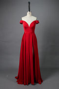 Elegant Simplicity Satin Off-Shoulder Slit Prom Gown  Wholesale 32566E